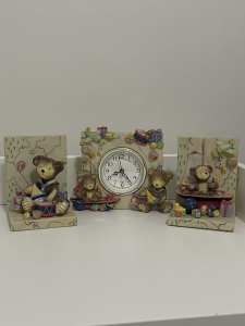 Teddy Bear Book Ends and Clock