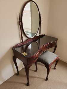 Old dressing table and stool and mirror