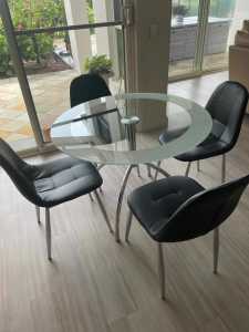 Round Glass Table 100cm with 4 Chairs
