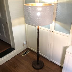 Vintage Floor Lamp 166x60cm J.W. King Timber & White Gold Ikea Shade
