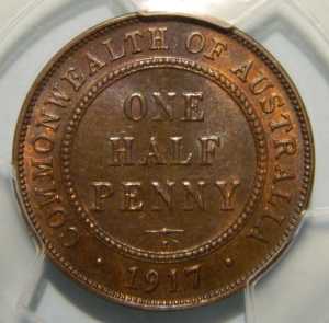 1917-I KGV Half Penny - PCGS MS63BN - Only 7 Graded Higher