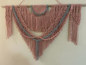 Extra Large Macrame Boho Wall Hanging | Peach with Sage green detail