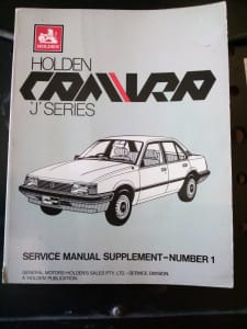1982 Holden Camira J Series - Genuine Workshop Manual Supplement #1