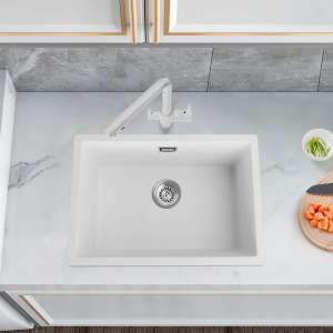 600x450x200mm Granite Quartz Stone Kitchen Sink w/Strainer Waste White