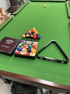 Jack Daniel’s pool balls in box with JD triangle