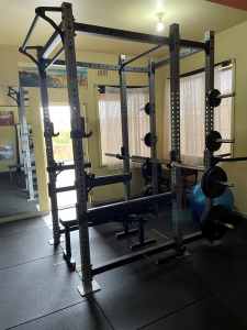 weights , cage , barbell ,2 benches