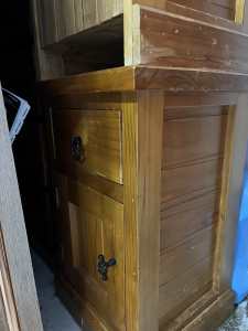 Assorted bedside tables, mirror, blanket box, hat stand