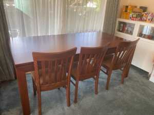 Modern Solid Timber (Mahogany Colour) Dining Table Set Plus 4 Chairs