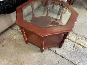 Vintage octagonal coffee table with glass in set top