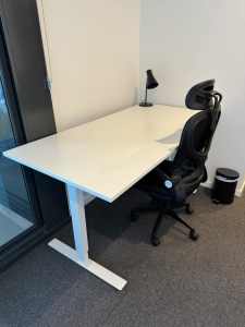 IKEA Stand/Sit White Desk 1600mm L x 800mm D, Chair & Lamp