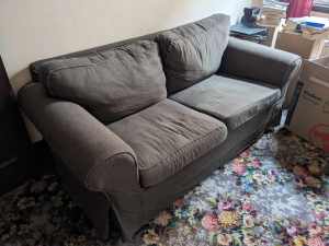 Brown fabric couch, 2 seater