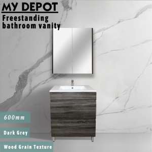 600mm Freestanding Bathroom Vanity With Legs Dark Grey Wood Grain