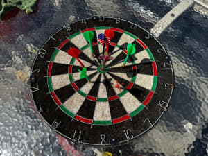 Full size dart board with darts