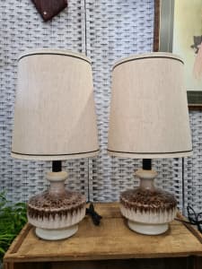 2x Retro mid century table lamps ceramic shades Germany style