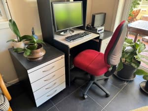 Home office desk, chair and two chest of drawers