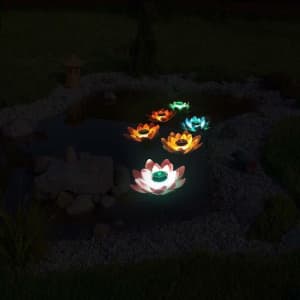 Solar Lights Outdoor Waterproof LED Lotus Pond Lamp Colorful Color Cha