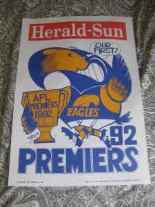 West Coast Eagles WEG 1992 Premiers Poster (ORIGINAL) FREE POSTAGE