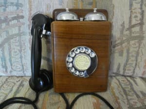 VINTAGE WOODEN WALL TELEPHONE Circa 1942 Fully Restored