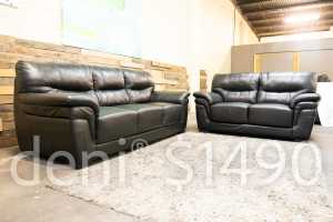 Black Genuine Leather 5 Seater Lounge Suite. Excellent Condition