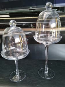 2 Small Glass display stands with domes