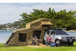 Rooftop tent and full family camping set up