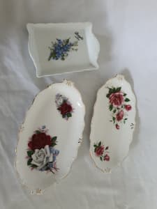 2 Vintage Queen Anne shallow oval dishes and a butter dish