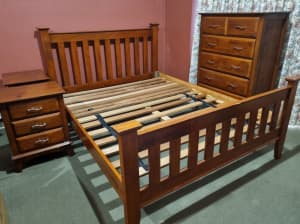 Queen bed frame side tables tallboy