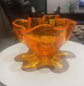 Orange swirly mid century vase