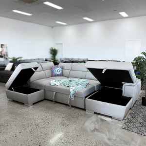 EX DISPLAY SALE! Capri V Light Grey Water Resistant Fabric Sofa Bed