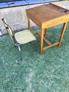 Vintage wooden school desk & chair