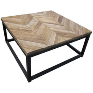 Square Coffee Table Rustic Industrial Timber Herringbone Top 800mm