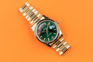 Rolex Day-Date 36 Yellow Gold Green Index Dial Fluted Bezel President