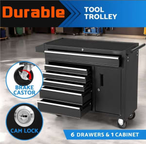 6 Drawer Tool Box Chest Cabinet Toolbox Storage Garage Trolley WA