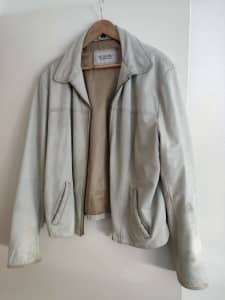 Beige/cream leather zip up jacket Mens