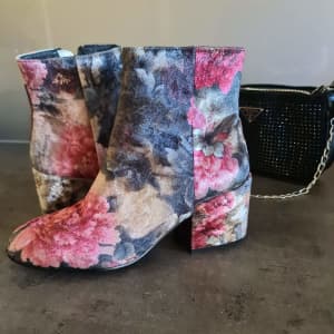 Midas Velvet floral heeled boots originally $220, size 8, eur 39