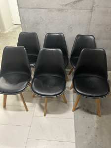 Set of 6 Black Dining Chairs Replica Padded Eames