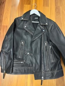 Zara genuine distressed leather jacket