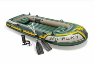Intex Seahawk Inflatable 4 Person Fishing Boat Set- BRAND NEW