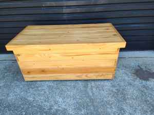 97cm Gorgeous 4 Wheel Wood Storage Chest. Great Condition. Carlingford