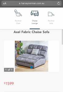 Axel Fabric Chaise - Theatre Media Room Sofa - Harvey Norman - As New