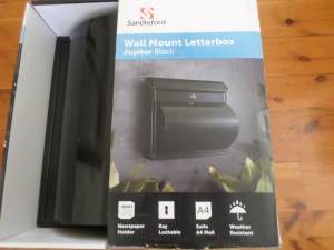 Sandleford Black Jupitor Wall Mount Letterbox. BRAND NEW