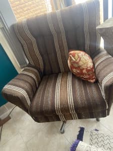 2 Vintage swivel armchairs & 1 swivel ottoman