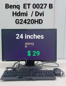 Benq 24 inch computer monitor HDMI & Power cable keyboard mouse 