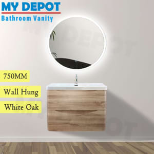 750mm Smile Wall Hung Bathroom Vanity White Oak MDF Board