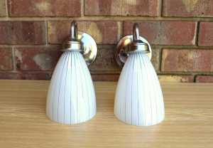 Vintage Chrome White Cone Shade Wall Lights