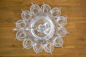 Vintage 1970s BOHEMIA CRYSTAL PUNCH SET 12 CUPS - Made in Czech