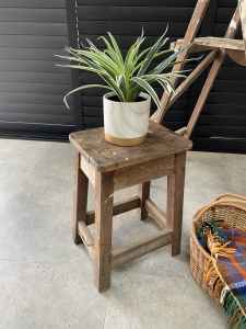 Vintage rustic small solid stool plant stand