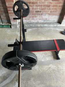Home Gym- bench press, barbell and dumbbell