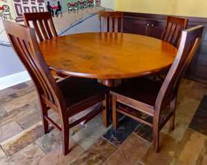 Round pedestal wooden dining table set