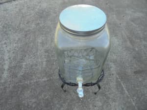 Large Glass Jar with Lid and Spout on Stand